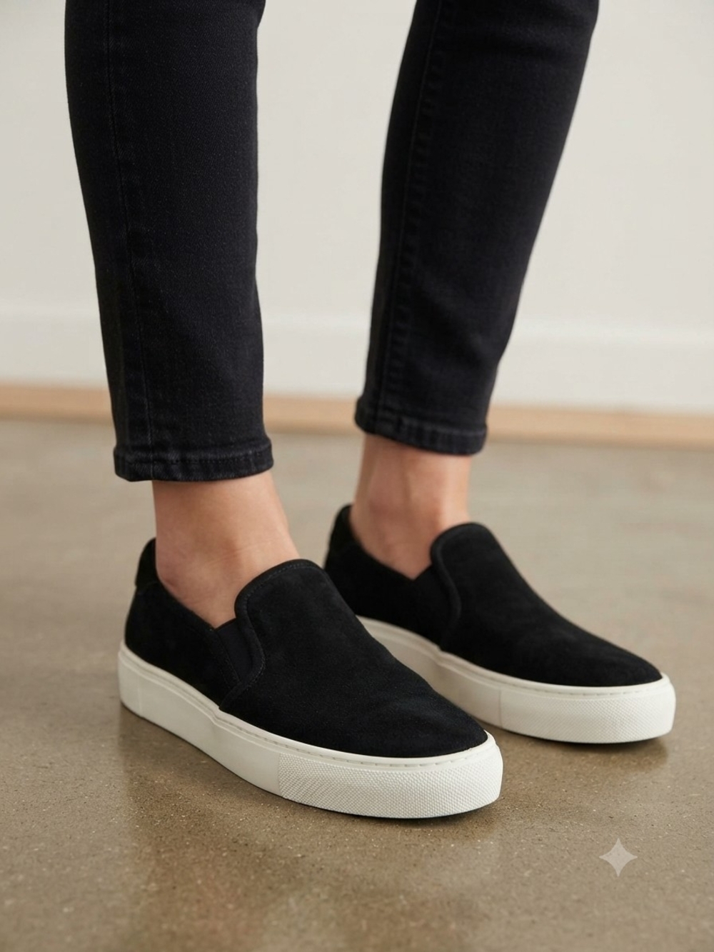 UGG Black Suede Slip-On Sneakers with White Sole